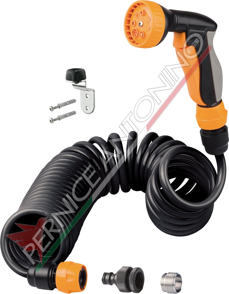 KIT WITH 10 M EXTENSIBLE SPIRAL HOSE WITH ACCESSORIES IN BLISTER-PACK