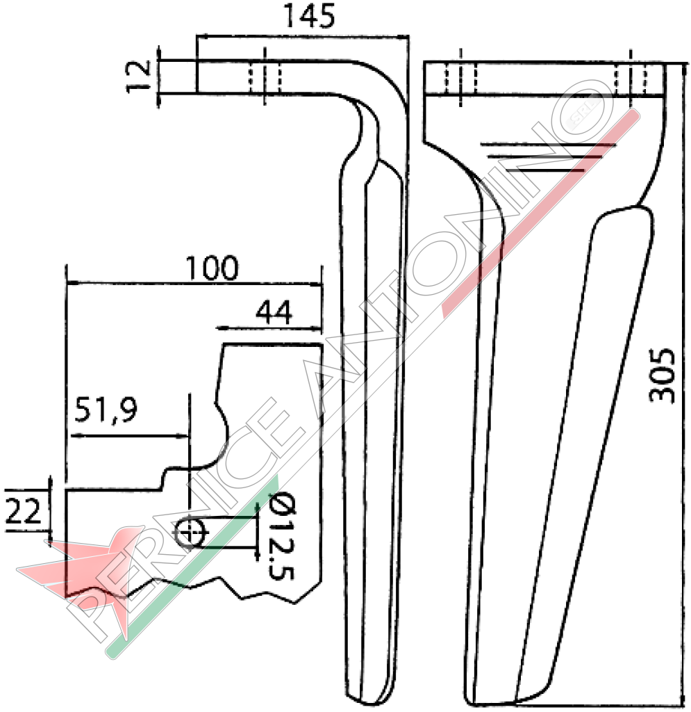 Dente per erpici rotativi - Attacco rapido leggero