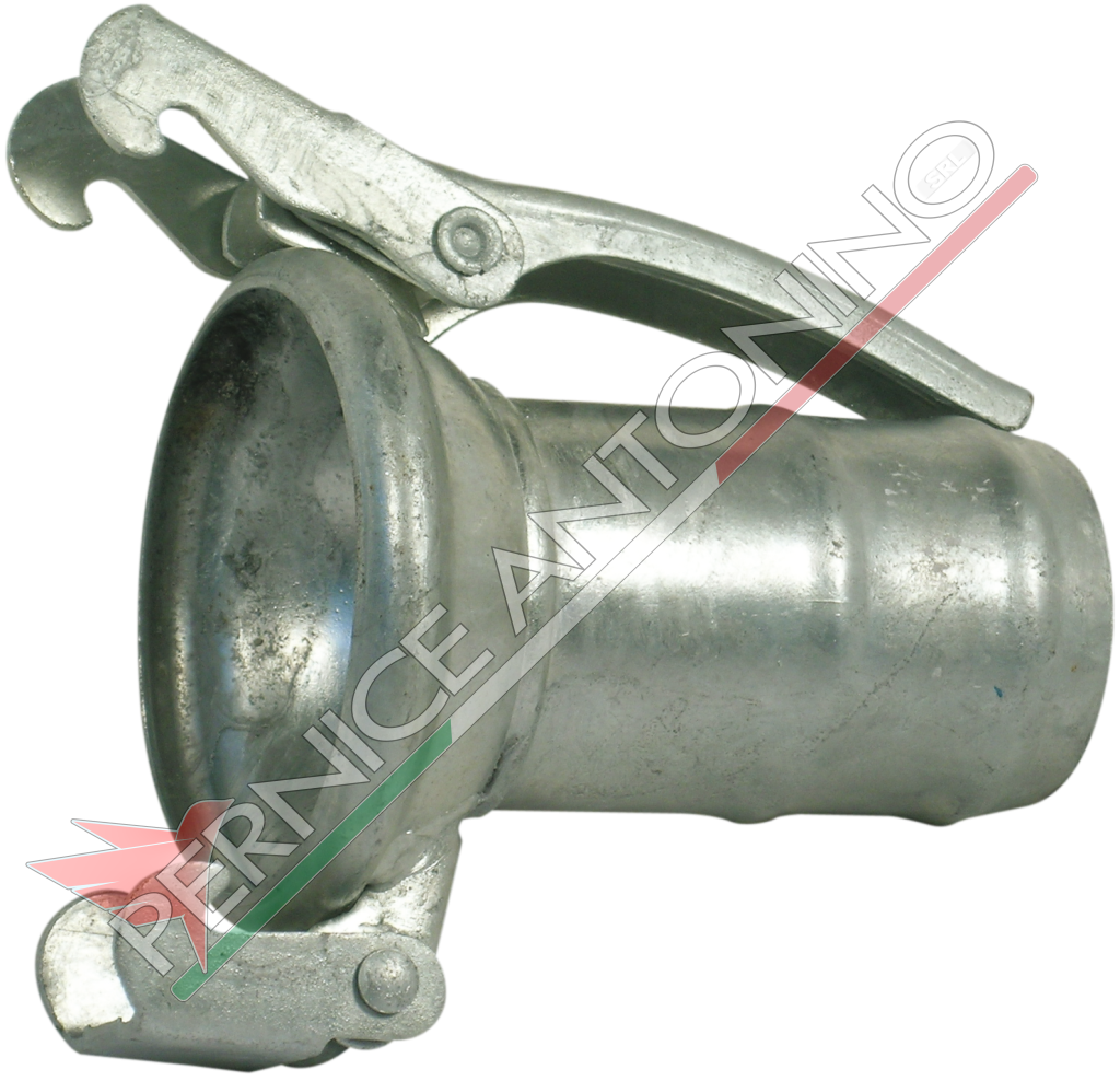 GALVANIZED FEMALE HALF-COUPLING WITH SLEEVE FOR RUBBER HOSE WITH 2 HOOKS