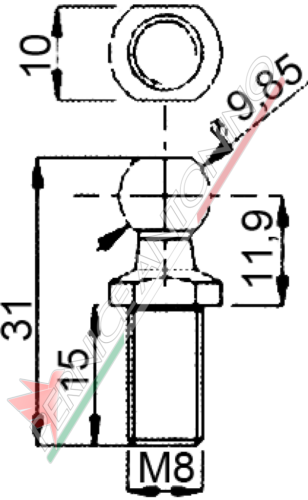 Perno sferico per molle a gas