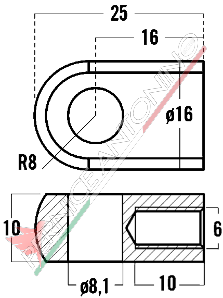 Occhiello filettato per molle a gas