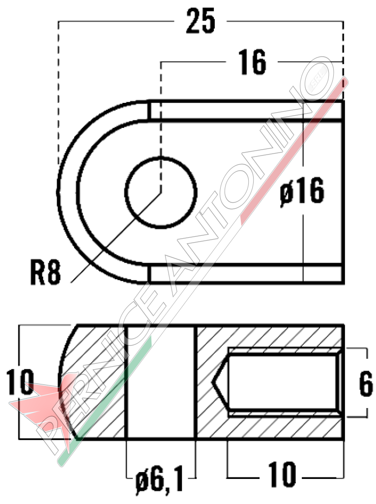 Occhiello filettato per molle a gas