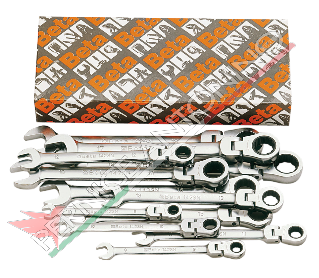 Set of 13 swivel-end ratcheting combination wrenches