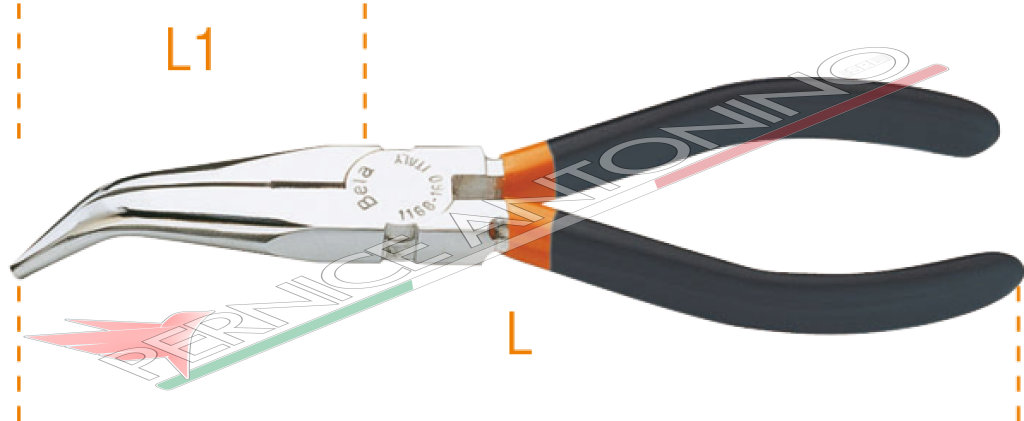 Pinza a becchi mezzotondi lunghissimi piegati con manici in PVC