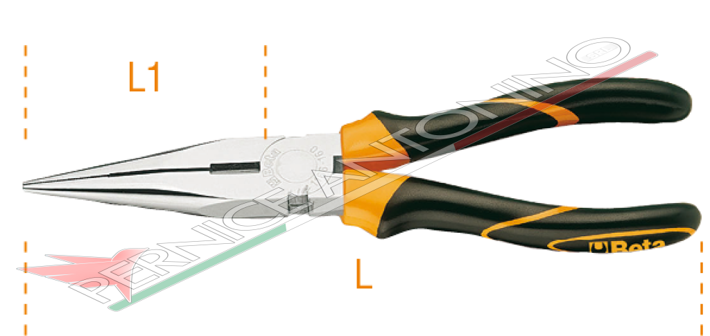 Very long straight half round nose pliers with bi-material handles