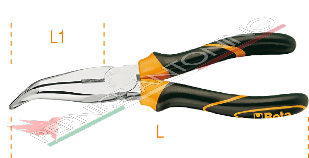 Pinza a becchi mezzotondi lunghissimi piegati con impugnatura bimateriale