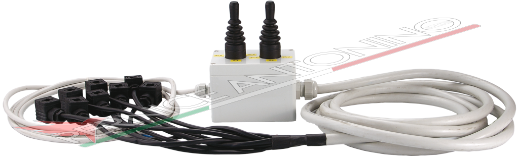 PULSANTIERE COMPLETE DI CAVI PER DISTRIBUTORI ELETTRICI - 2 JOYSTICK, 4+4 FUNZIONI